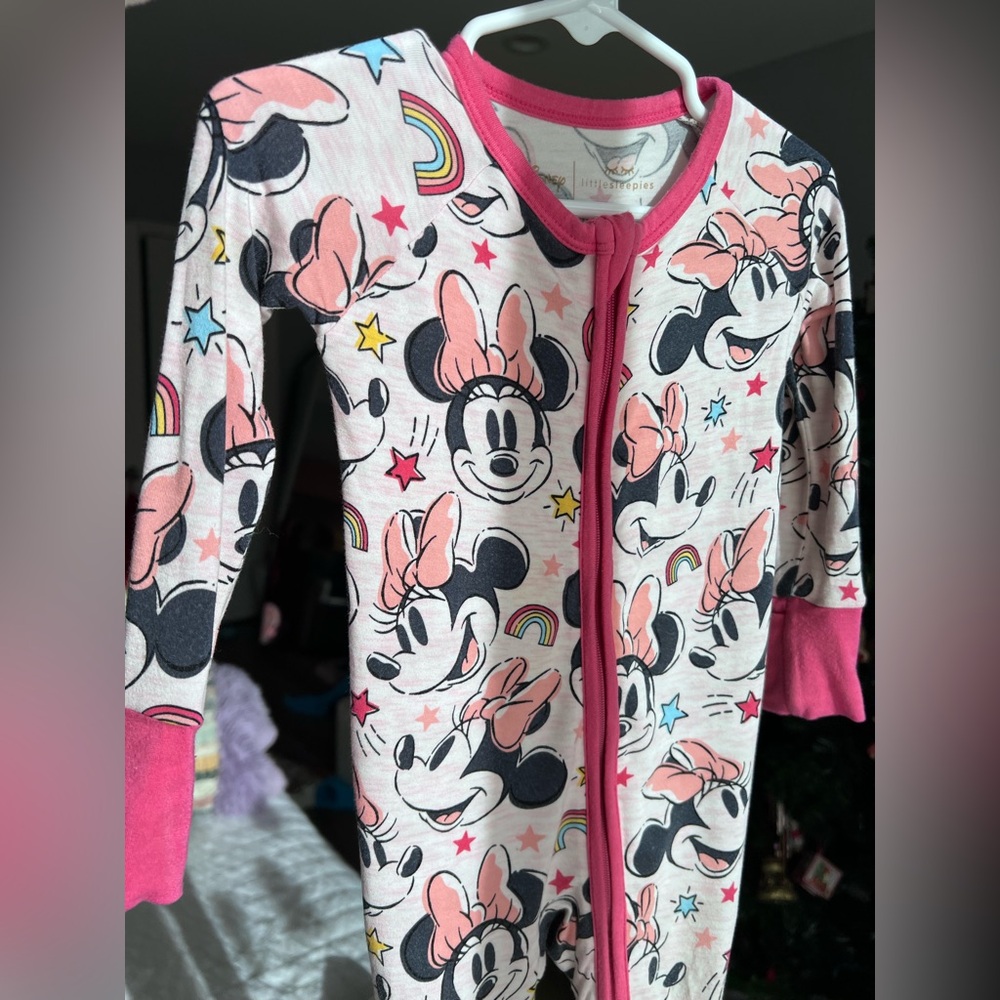 Little Sleepies Disney Minnie Forever Pink Zippy Pajamas Size 6-12 Months GUC - Picture 3 of 10